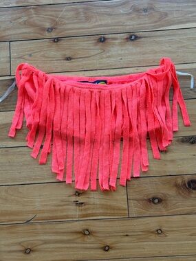 Ocean Drive Neon Coral Fringe Crop Top